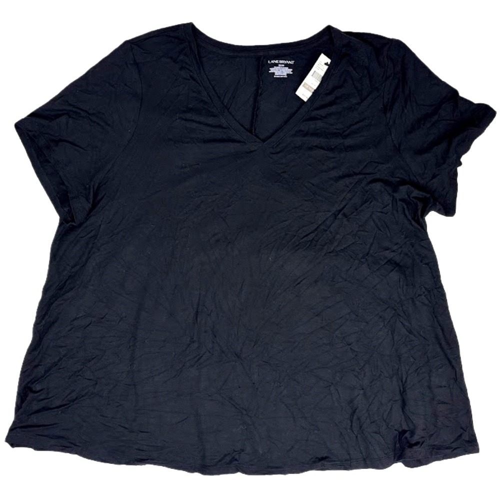 Lane‎ Bryant 22/24 Black V Neck Rayon Short Sleeve Plus Size Tee Shirt Women NWT